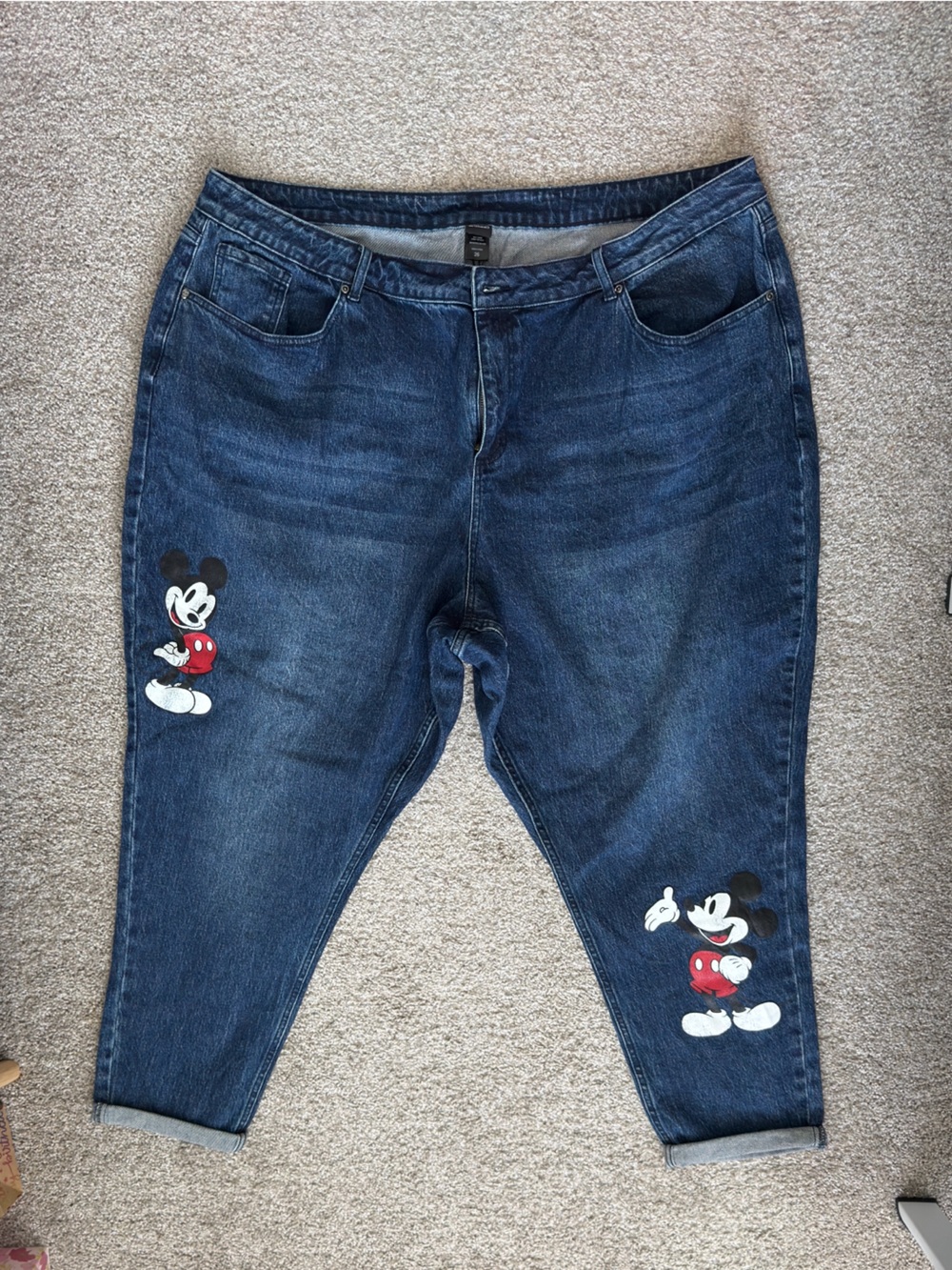 Plus Size Her Universe Dark Blue Boyfriend Jeans with Mickey Embroidery